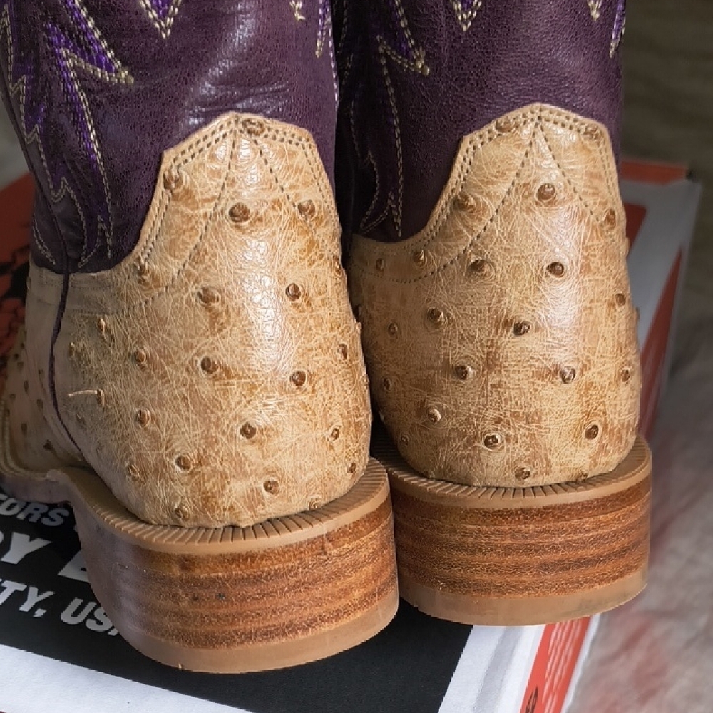 Hyer Harper Purple and Tan Ostrich Cowgirl Rodeo Western Boots DISCONTINUED 7.5 - Picture 10 of 12
